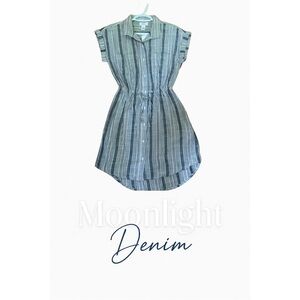 Japna Blue and White High-Low Polo Collar Dress